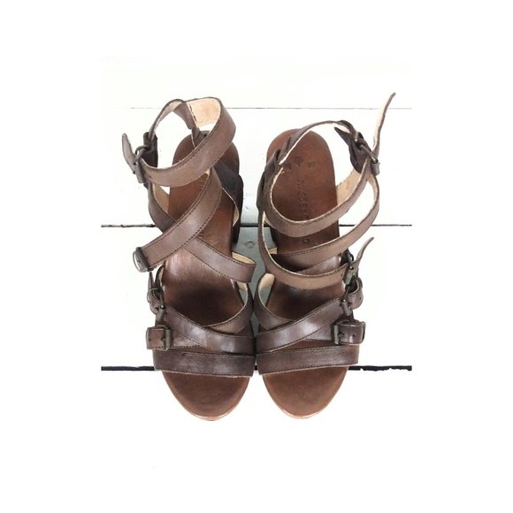 Musse and Cloud open toe platform brown leather sandal high heel - Picture 2 of 7